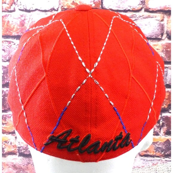 Atlanta Themed Big A Hat Red & Blue Diamond Pattern Baseball Cap By Pit Bull Med - Picture 3 of 6